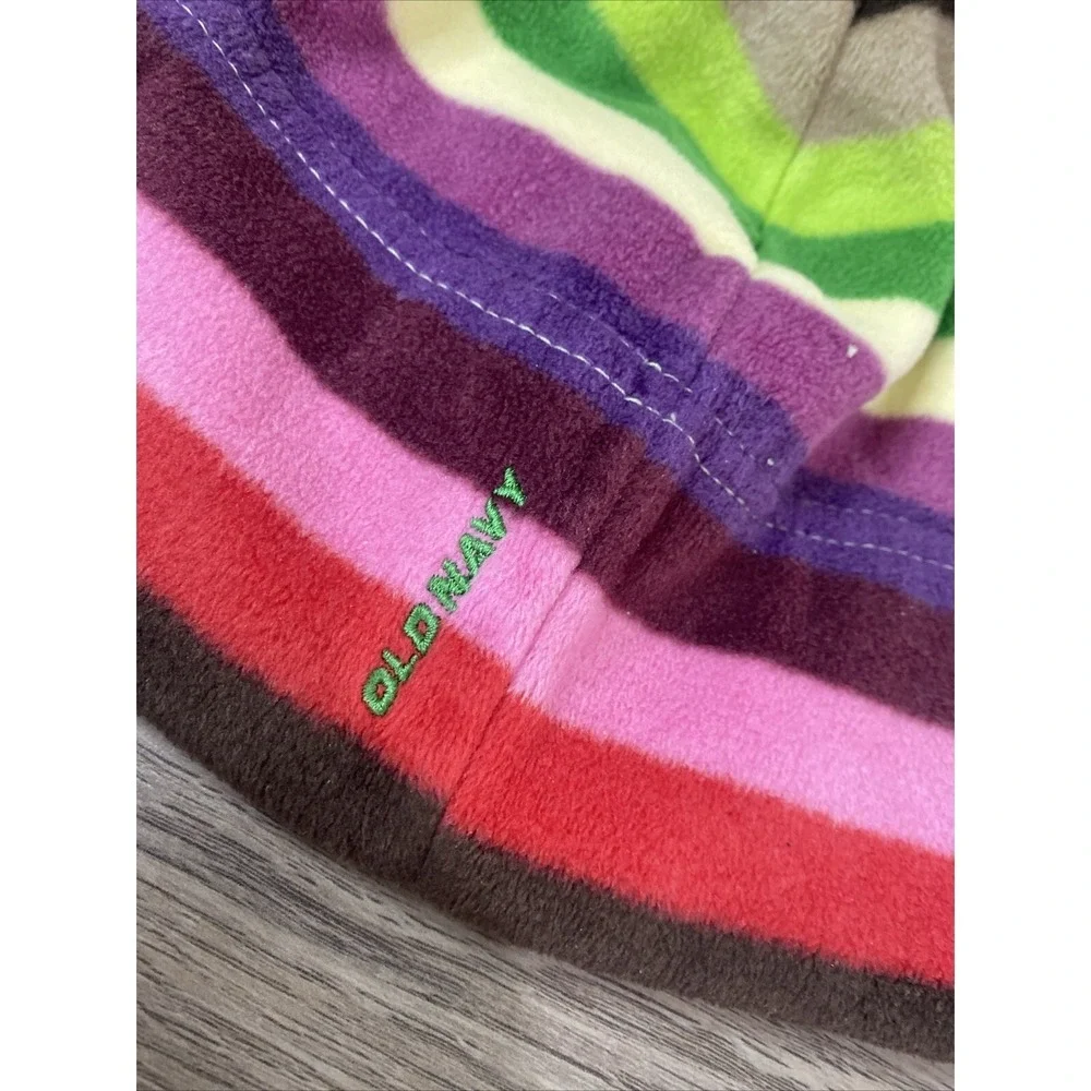 Old Navy‎ Stripe Fleece Beanie Hat OS Multicolor Excellent Pom Pom Winter Logo